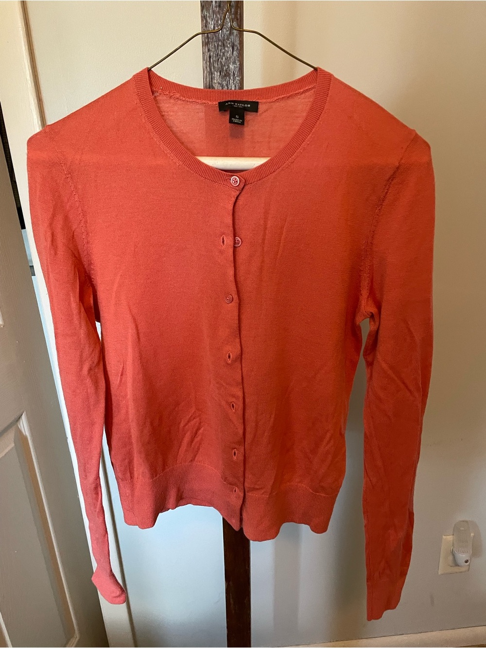 Talbots Coral Crewneck Button-Front Cardigan Sweater- S